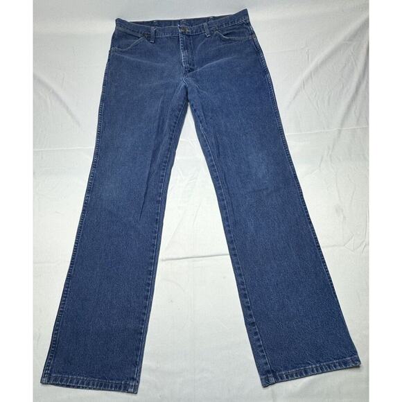 Wrangler Men's 936PWD Regular Fit Straight Leg Western Blue Jeans - Size 38x33 - Picture 1 of 6
